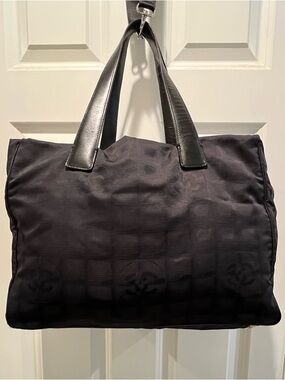CHANEL Travel Line Black Tote with Leather Top Handles